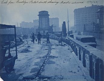 EUGENE DE SALIGNAC (1861-1943) Group of 11 photographs depicting construction of the Manhattan Bridge. 1913-22.